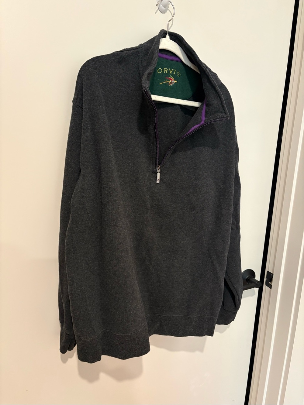 Orvis Men Fly Fishing Dark Gray 1/4 Zip Pullover Sweater Outdoor Sports Cotton